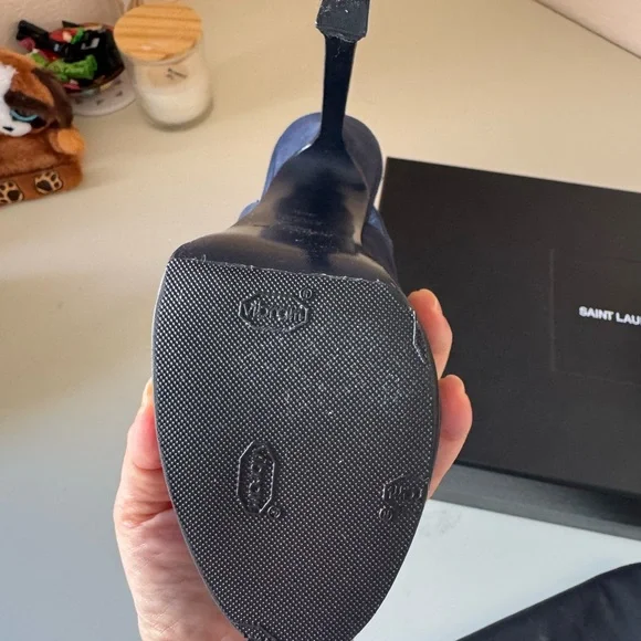 Saint Laurent Navy Blue Suede Tribtoo Slingback Heels 105mm - Picture 10 of 15